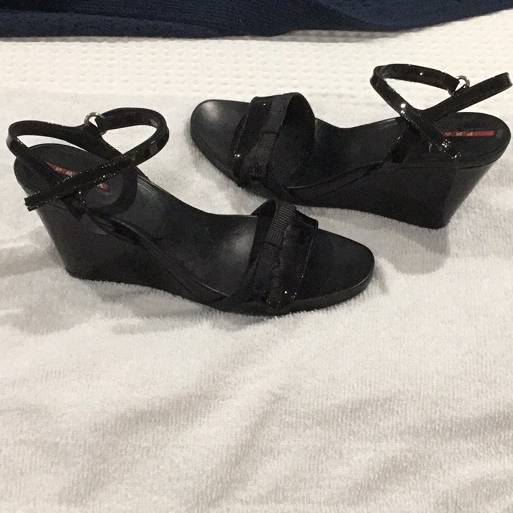 Black Prada sandal with wedge heel